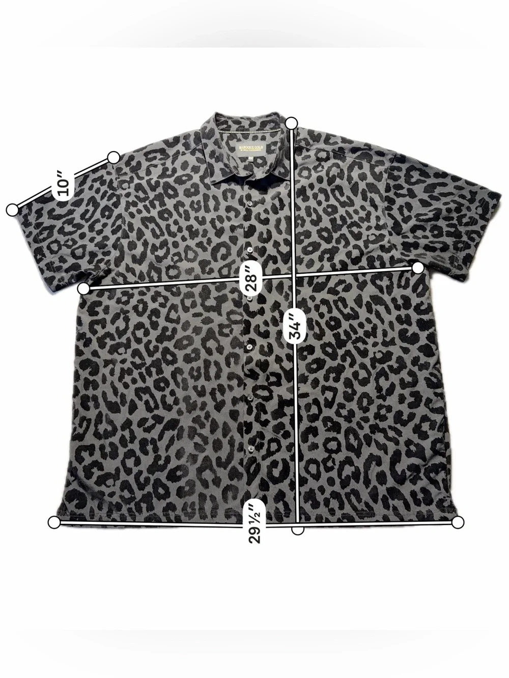 Baroque Gold Animal Print Button Down Shirt Men’s 3XL Gray Black Short Sleeve - Picture 3 of 6